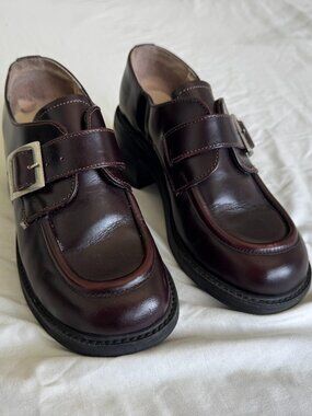 Steve Madden Size 6.5 Abby - Leather Chunky Loafer w/Side Buckle, Burgundy/Brown